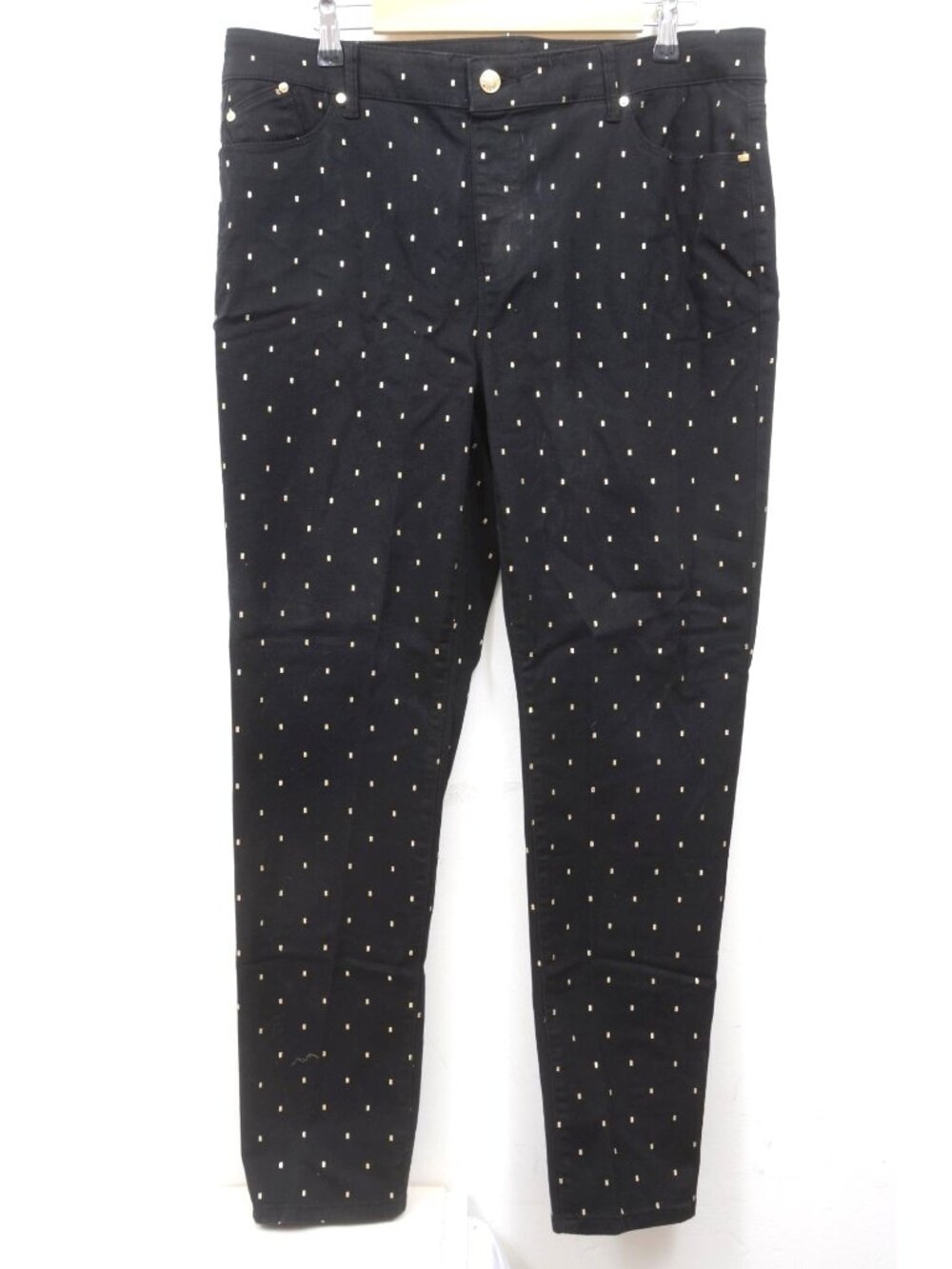 Chicos Platinum Jegging Size 2.5 US 14 Black Gold Foil Dot Pull-on Stretch Ankle